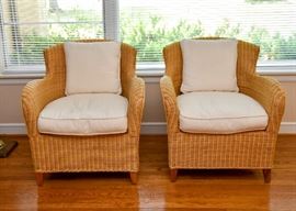BUY IT NOW!  Lot #401, Pair of Wicker Armchairs with Cushions (Each is approx. 31-1/2" L x 27" Deep x 33-3/4" H), Very Good Condition, $300
