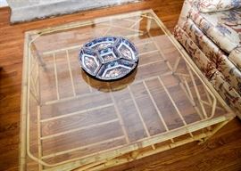 BUY IT NOW!  Lot #402, Bamboo & Glass Cocktail / Coffee Table (Approx. 42" Sq x 17-1/2" H), Very Good Condition, $125