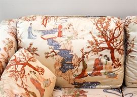 BUY IT NOW!  Lot #403, Pair of Loveseats with Asian Upholstery, (Each is approx. 54-1/2" L x 34" Deep x 26" H), Good Condition, $150 Each