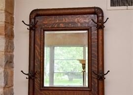 SOLD-Lot #405, Antique Tiger Oak Hall Tree (Approx. 30-1/2" L x 18" W x 77-1/2" H), $300