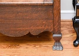 SOLD-Lot #405, Antique Tiger Oak Hall Tree (Approx. 30-1/2" L x 18" W x 77-1/2" H), $300