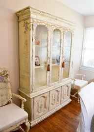 BUY IT NOW!  Lot #409, French Country Painted Crackle Finish China Cabinet (Approx. 51" L x 16" W x 77" H, Leaves add 18" each), $250