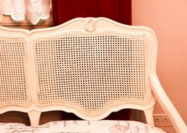 BUY IT NOW!  Lot #413, Ivory Painted 2-Seat Bench with Cushions, French Script (Approx. 45" L x 21" Deep x 33-1/4" H), $225