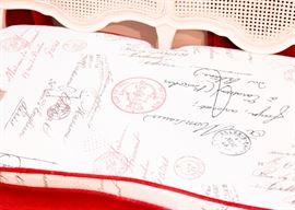 BUY IT NOW!  Lot #413, Ivory Painted 2-Seat Bench with Cushions, French Script (Approx. 45" L x 21" Deep x 33-1/4" H), $225