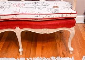 BUY IT NOW!  Lot #413, Ivory Painted 2-Seat Bench with Cushions, French Script (Approx. 45" L x 21" Deep x 33-1/4" H), $225