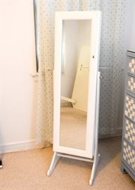 BUY IT NOW!  Lot #415, White Floor Mirror / Jewelry Storage Cabinet, $125