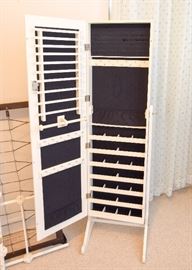 BUY IT NOW!  Lot #415, White Floor Mirror / Jewelry Storage Cabinet, $125