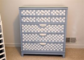 BUY IT NOW!  Lot #416, Gray/Blue & White Checkerboard Painted 5-Drawer Chest / Dresser, $80