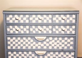BUY IT NOW!  Lot #416, Gray/Blue & White Checkerboard Painted 5-Drawer Chest / Dresser, $80
