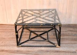 Black Bamboo End Table / Glass Top