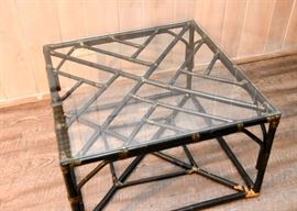Black Bamboo End Table / Glass Top