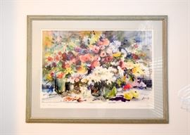 Original Framed Artwork, Watercolor, Signed (Floral Still Life)