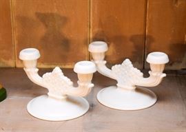 White Milk Glass Candlesticks