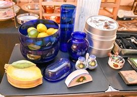 Cobalt Glass Pieces, Lemon Dessert Plates