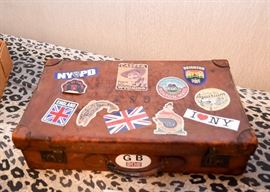 Vintage Suitcase with Travel Stickers