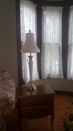 One of a pair of lamps and end table