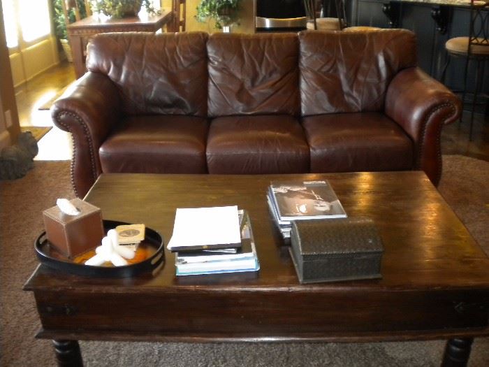 Benchmark Leather couch/sofa nailhead trim sofa/couch, chair & ottoman...Seville coffee table
