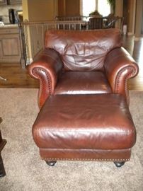 Benchmark Leather couch/sofa nailhead trim sofa/couch, chair & ottoman