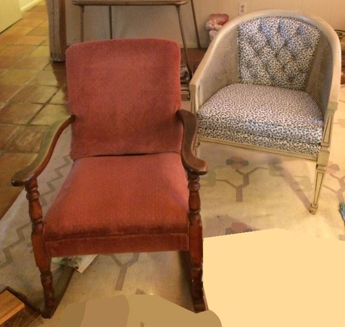 Antique rocker, chair with caned sides