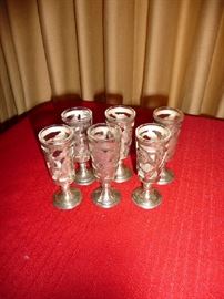 6 SMALL STERLING/GLASS GOBLETS