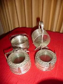 4 SETS STERLING/GLASS COASTER