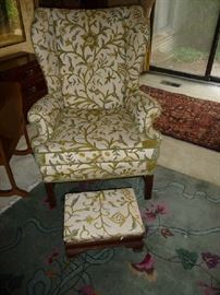 UPHOLSTERED ARMCHAIR W/OTTOMAN