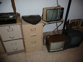 FILE CABINETS, OLD TVS
