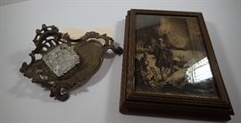 BRASS/GLASS INK WELL / COVERED BOX WITH MIRROR