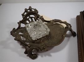 BRASS/GLASS INK WELL