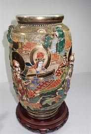 LARGE JAPAN VASE W/ WOOD BASE