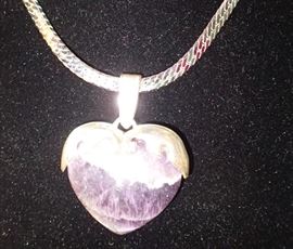 STONE HEART ON SILVER CHAIN