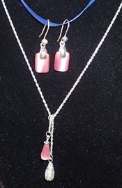 PINK & SILVER NECKLACE AND EARRINGS