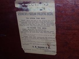 ANDREWS PARLOR FOLDING BEDS INSTRUCTIONS