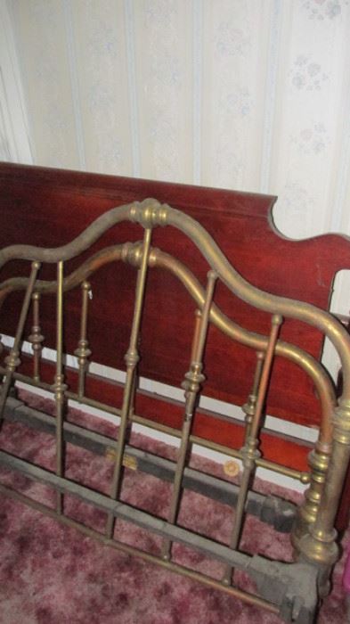 Half Size Brass Bed & Full Size Cherry Bed, part of bedroom suite