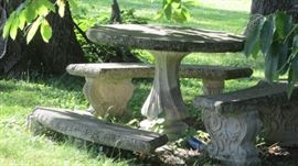 Concrete Round Table & 3 Benches