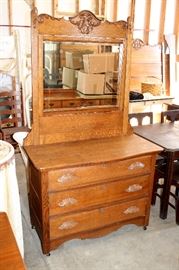 Antique oak dresser with mirror (matching full bed)
