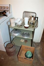 Vintage rolling cart, kitchenware