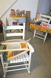 Rocking chair, end table, wash boards