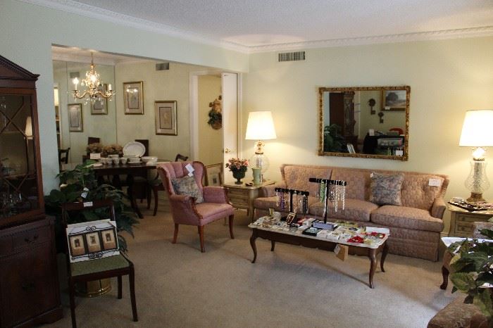 Elegant living room furniture, coffee tables, end tables, lamps