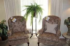 Beautiful wingback chairs, plant stand with marble top