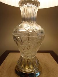Pair of crystal table lamps, 3-way light, made in Yugoslavia.  30" tall.