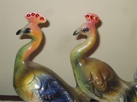 Vintage porcelain peacocks, hand painted, 22K gold accents, Italy.  16-1/2" x 13"