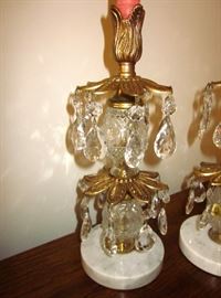 Vintage crystal, metal and marble candlesticks, 12" tall.