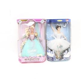 "Rapunzel" Barbie and "Swan Lake" Barbie: A Rapunzel Barbie and a Swan Lake Barbie. The Rapunzel Barbie was released by Mattel in 1997 for the Children’s Collector Series. The Queen of Swan Lake Barbie was released by Mattel in1997. Both Barbies are new in the original boxes.