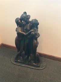 Large Signed Bronze Figural Three Graces Statue, on Marble Base.