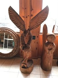 Large Folk Art Carved Eagle and Angel.