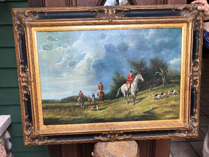 Beautifully Painted fox Hunt Oil Painting