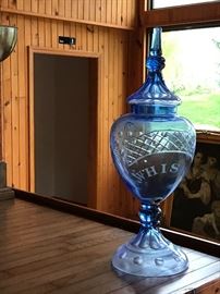 Etched Blue Glass Over Sized Whiskey
Vessel