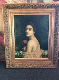 Lady with Rose Oil Painting.