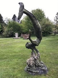 Eight Ft or More Signed Bronze Mermaid Statue.